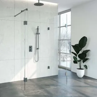 Brauer Complete Profileless Walk-in Shower Reversed - 100x130 cm - fixed side wall 30 cm - Gunmetal