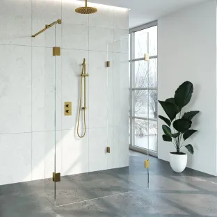 Brauer Complete Profileless Walk-in Shower Reversed - 100x130 cm - fixed side wall 40 cm - Gold