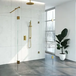 Brauer Complete Profileless Walk-in Shower Reversed - 100x140 cm - fixed side wall 30 cm - Gold