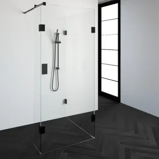 Brauer Complete Profileless Walk-in Shower Reversed - 100x90 cm - fixed side wall 30 cm - Matt black