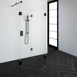 Brauer Complete Profileless Walk-in Shower Reversed - 100x90 cm - fixed side wall 40 cm - Matt black