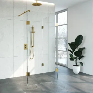 Brauer Complete Profileless Walk-in Shower Reversed - 90x100 cm - fixed side wall 30 cm - Gold