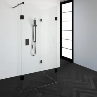 Brauer Complete Profileless Walk-in Shower Reversed - 90x100 cm - fixed side wall 30 cm - Matt black