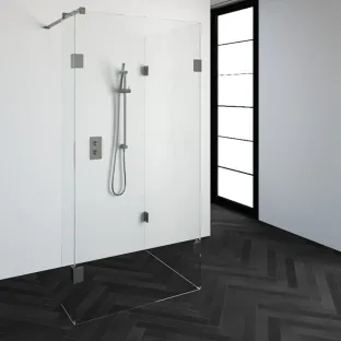 Brauer Complete Profileless Walk-in Shower Reversed - 90x100 cm - fixed side wall 30 cm - brushed stainless steel