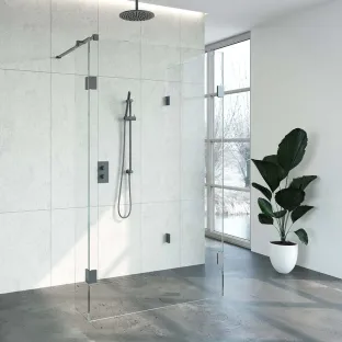 Brauer Complete Profileless Walk-in Shower Reversed - 90x120 cm - fixed side wall 30 cm - Gunmetal