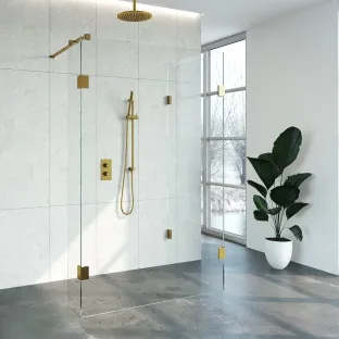 Brauer Complete Profileless Walk-in Shower Reversed - 90x130 cm - fixed side wall 30 cm - Gold