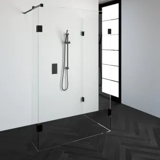 Brauer Complete Profileless Walk-in Shower Reversed - 90x130 cm - fixed side wall 30 cm - Matt black