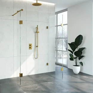 Brauer Complete Profileless Walk-in Shower Reversed - 90x140 cm - fixed side wall 30 cm - Gold