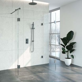 Brauer Complete Profileless Walk-in Shower Reversed - 90x140 cm - fixed side wall 30 cm - Gunmetal