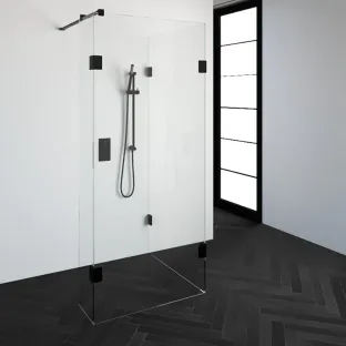 Brauer Complete Profileless Walk-in Shower Reversed - 90x90 cm - fixed side wall 30 cm - Matt black