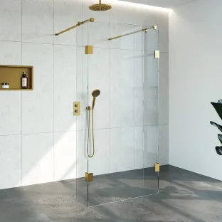 Brauer Complete Profileless Walk-in Shower - Freestanding - 100x200 cm - 2 side walls of 30 cm - Gold