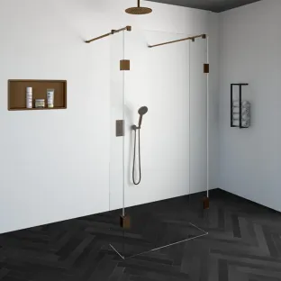 Brauer Complete Profileless Walk-in Shower - Freestanding - 100x200 cm - 2 side walls of 30 cm - Copper