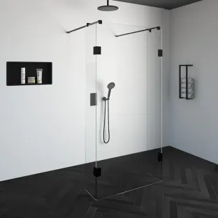 Brauer Complete Profileless Walk-in Shower - Freestanding - 100x200 cm - 2 side walls of 30 cm - Matt black