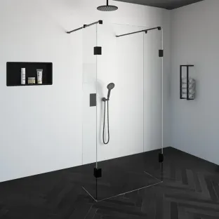 Brauer Complete Profileless Walk-in Shower - Freestanding - 100x200 cm - 2 side walls of 40 cm - Matt black