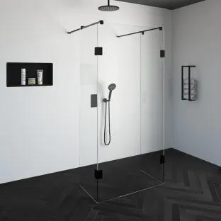 Brauer Complete Profileless Walk-in Shower - Freestanding - 100x200 cm - 2 side walls of 50 cm - Matt black