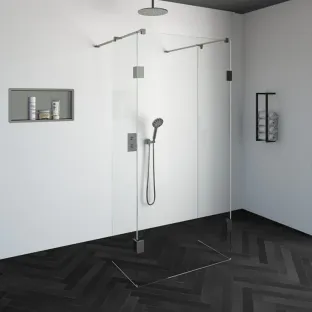 Brauer Complete Profileless Walk-in Shower - Freestanding - 100x200 cm - 2 side walls of 50 cm - Brushed stainless steel