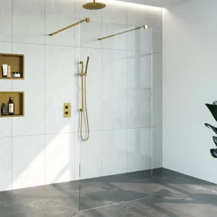 Brauer Complete Profileless Walk-in Shower - Freestanding - 100x200 cm - Gold