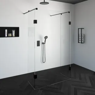 Brauer Complete Profileless Walk-in Shower - Freestanding - 120x200 cm - 2 side walls of 50 cm - Matt black