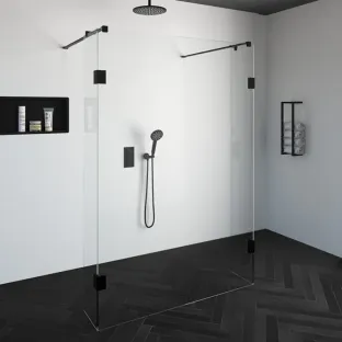 Brauer Complete Profileless Walk-in Shower - Freestanding - 140x200 cm - 2 side walls of 30 cm - Matt black