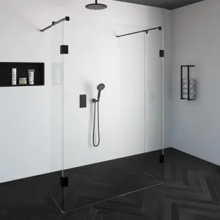 Brauer Complete Profileless Walk-in Shower - Freestanding - 140x200 cm - 2 side walls of 40 cm - Matt black