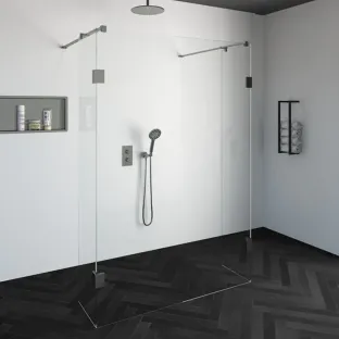 Brauer Complete Profileless Walk-in Shower - Freestanding - 140x200 cm - 2 side walls of 40 cm - Brushed stainless steel
