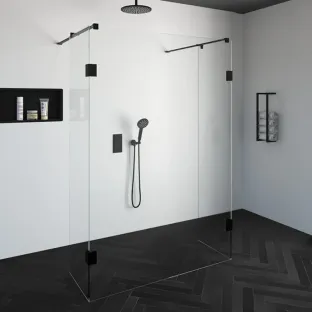 Brauer Complete Profileless Walk-in Shower - Freestanding - 140x200 cm - 2 side walls of 50 cm - Matt black