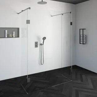 Brauer Complete Profileless Walk-in Shower - Freestanding - 140x200 cm - 2 side walls of 50 cm - Brushed stainless steel