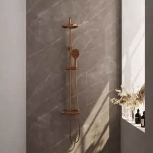 Brauer Copper Carving Rain shower set surface-mounted - main shower 20 cm - sliding bar - hand shower round 3 settings - brushed copper PVD