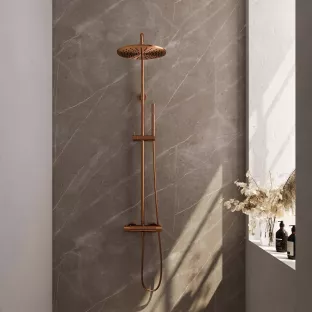 Brauer Copper Carving Rain shower set surface-mounted - main shower 30 cm - sliding bar - hand shower rod 1 position - brushed copper pvd