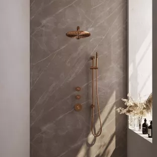 Brauer Copper Carving Thermostatic Built-in Shower Set - Overhead shower 30 cm - Straight wall arm - Rod hand shower - Sliding bar with connection bend - Brushed copper PVD