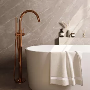 Brauer Copper Carving freestanding bath tap - rod hand shower - brushed copper pvd