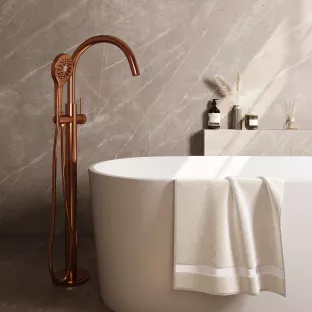 Brauer Copper Carving freestanding bath tap - 3 position hand shower - brushed copper pvd