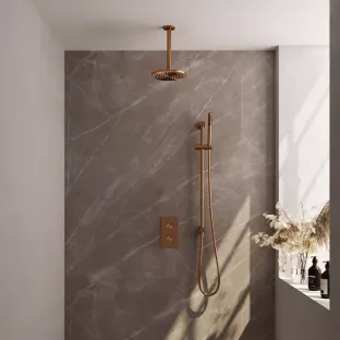 Brauer Copper Edition built-in set with 3-way thermostat - overhead shower 20 cm - ceiling arm - rod hand shower - sliding bar with connection bend - brushed copper pvd