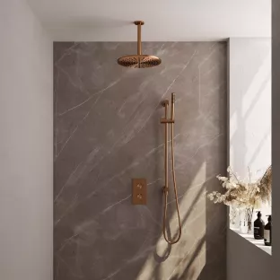 Brauer Copper Edition built-in set with 3-way thermostat - overhead shower 30 cm - ceiling arm - rod hand shower - sliding bar with connection bend - brushed copper pvd