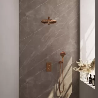 Brauer Copper Edition built-in set with 3-way thermostat - main shower 30 cm - straight wall arm - round hand shower - wall connection - brushed copper PVD