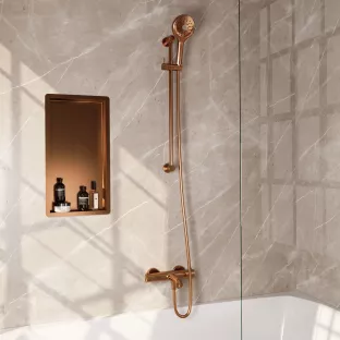 Brauer Copper Edition Opbouw Baddouche thermostaatkraan - glijstang - handdouche rond 3 standen - doucheslang - koper geborsteld PVD