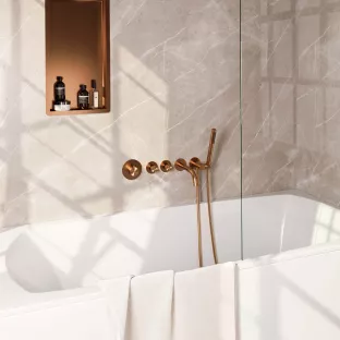 Brauer Copper Edition built-in bath thermostat with spout - rod hand shower - shower hose - wall connection bend - Brushed copper PVD