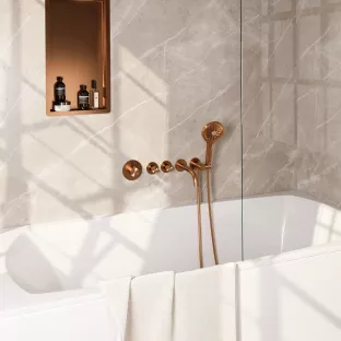 Brauer Copper Edition built-in bath thermostat with spout - round hand shower - shower hose - wall connection bend - Brushed copper PVD