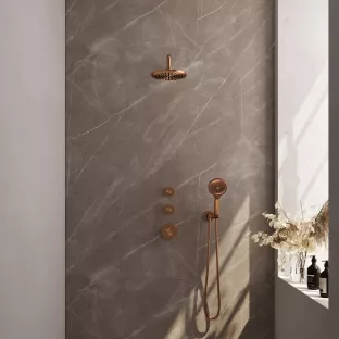 Brauer Copper Edition thermostatic built-in shower set - overhead shower 20 cm - curved wall arm - round hand shower - wall connection - brushed copper pvd