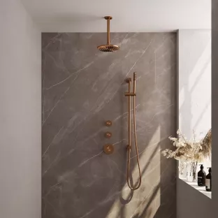 Brauer Copper Edition thermostatic built-in shower set - overhead shower 20 cm - ceiling arm - rod hand shower - sliding bar with connection bend - brushed copper pvd