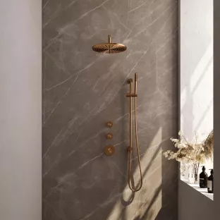 Brauer Copper Edition thermostatic built-in shower set - overhead shower 30 cm - curved wall arm - rod hand shower - sliding bar with connection bend - brushed copper pvd