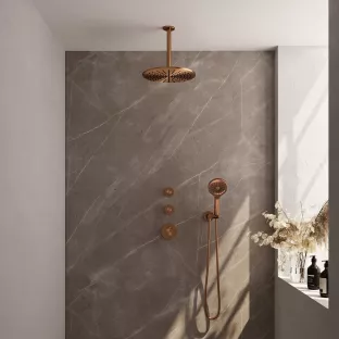 Brauer Copper Edition thermostatic built-in shower set - overhead shower 30 cm - ceiling arm - round hand shower - wall connection - brushed copper pvd