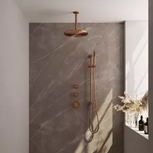 Brauer Copper Edition thermostatic built-in shower set - overhead shower 30 cm - ceiling arm - rod hand shower - sliding bar with connection bend - brushed copper pvd