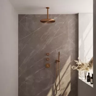 Brauer Copper Edition thermostatic built-in shower set - overhead shower 30 cm - ceiling arm - rod hand shower - wall connection - brushed copper pvd