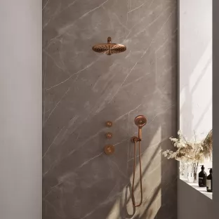 Brauer Copper Edition thermostatic built-in shower set - overhead shower 30 cm - straight wall arm - round hand shower - wall connection - brushed copper pvd