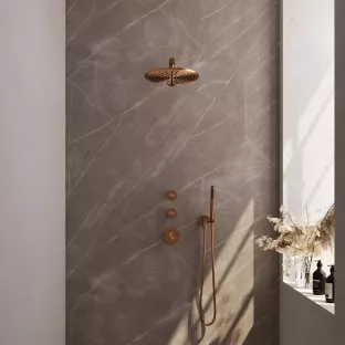 Brauer Copper Edition thermostatic built-in shower set - overhead shower 30 cm - straight wall arm - rod hand shower - wall connection - brushed copper pvd