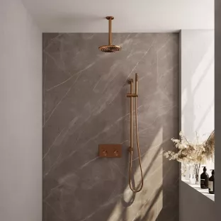 Brauer Copper Edition thermostatic built-in rain shower set - push buttons - main shower 20 cm - ceiling arm - rod hand shower - sliding bar with connection bend - brushed copper pvd