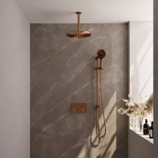 Brauer Copper Edition thermostatic built-in rain shower set - push buttons - main shower 30 cm - ceiling arm - round hand shower - sliding bar with connection bend - brushed copper pvd