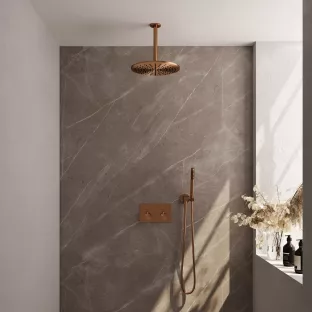 Brauer Copper Edition thermostatic built-in rain shower set - push buttons - main shower 30 cm - ceiling arm - rod hand shower - wall connection - brushed copper pvd