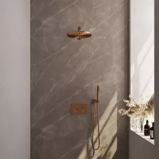 Brauer Copper Edition thermostatic built-in rain shower set - push buttons - main shower 30 cm - straight wall arm - rod hand shower - wall connection - brushed copper pvd